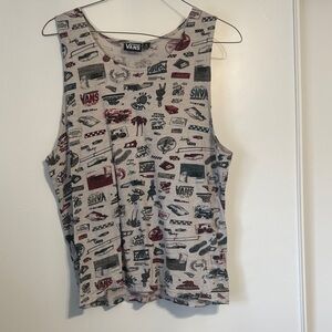 Vans Cream Tank Top with Red and Black Graphics